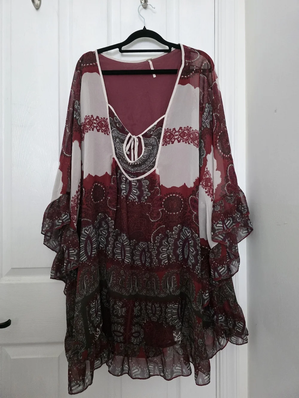Free People Boho Printed Peasant Oversized Dress in Dusty Rose and Black Small - Picture 3 of 6